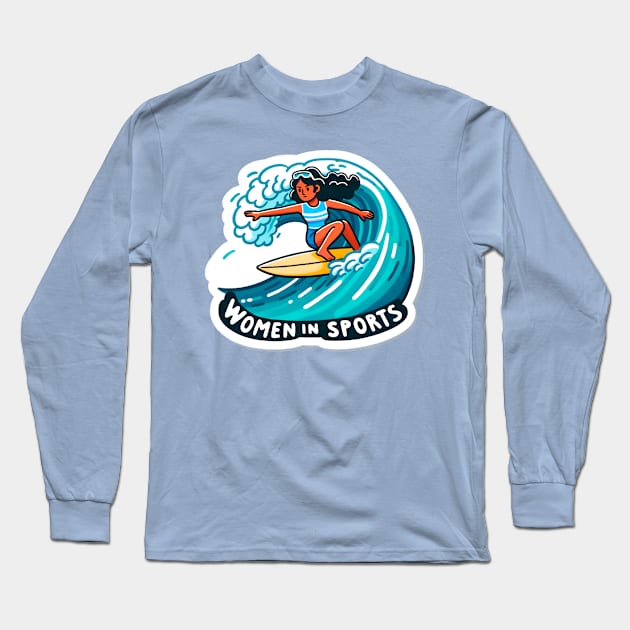 Wave Warrior: Women in Sports Female Surfer Long Sleeve T-Shirt by PuckDesign